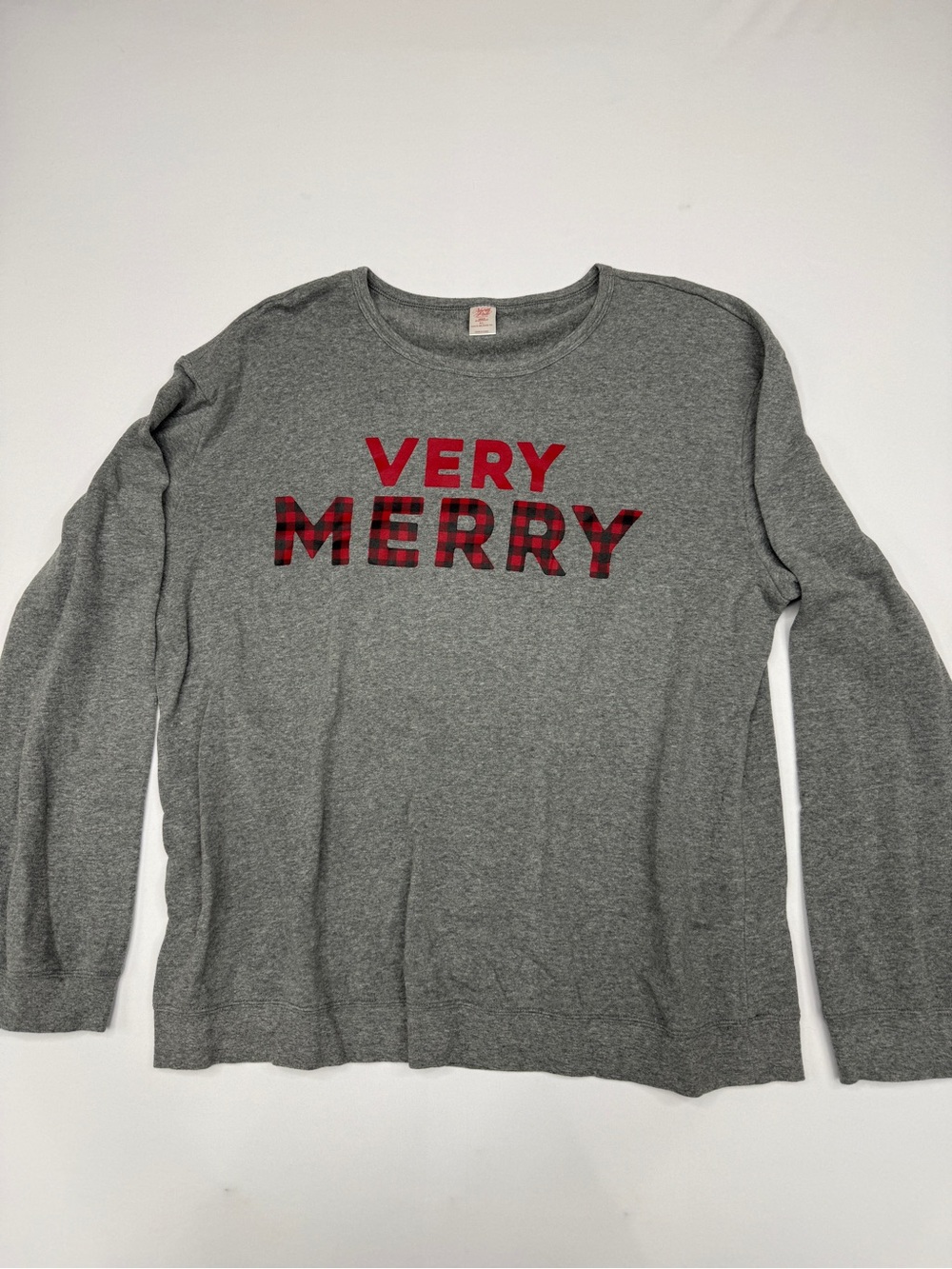 North Pole Trading Co. Men’s XL “Very Merry” Gray Plaid Christmas Pajama Sweatsh